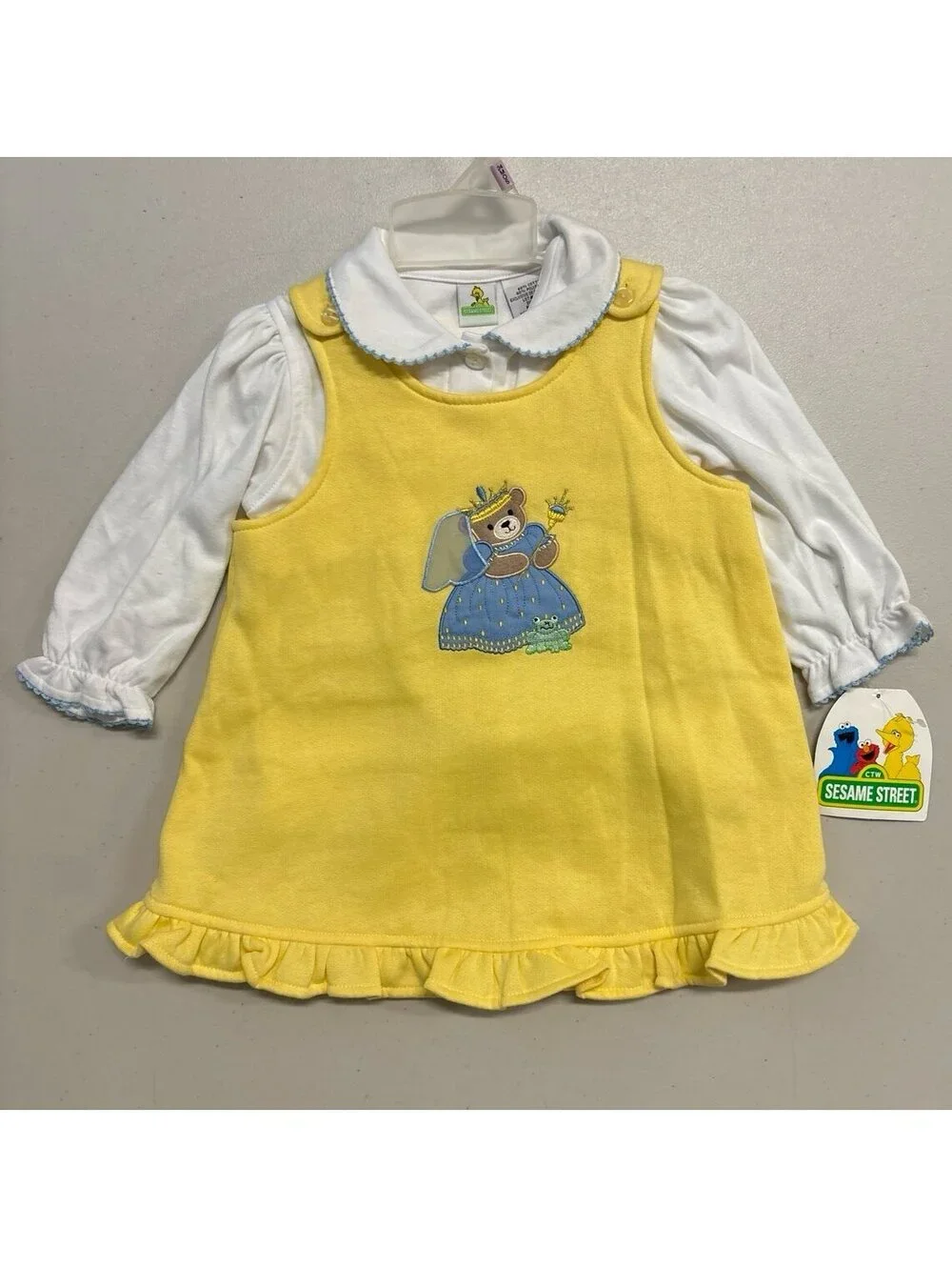 Vintage 90s Sesame Street Princess Bear Yellow Dress NWT Size 24M